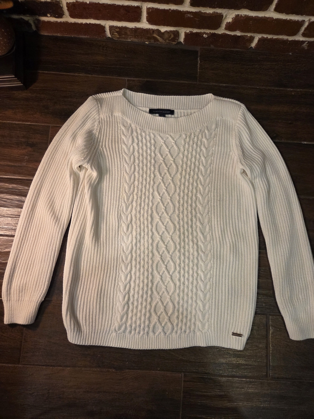 White Tommy HILFIGER Cable-Knit Women's Sweater